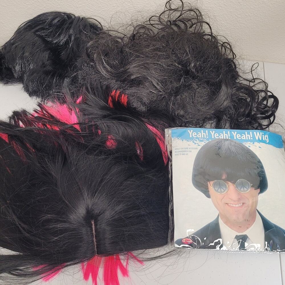 Halloween Costume Wig Lot Black Pink Hair Dress Up 4 Wigs